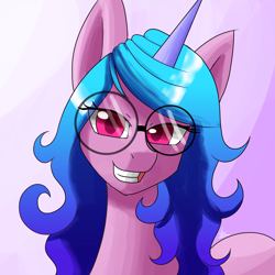 Size: 1400x1400 | Tagged: safe, artist:zachc, izzy moonbow, pony, unicorn, g5, female, glasses, izzy's crafting glasses, looking at you, smiling, solo