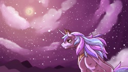 Size: 1920x1080 | Tagged: safe, artist:raph13th, princess celestia, pony, g4, crying, full moon, mare in the moon, moon, night, sky, solo, stars