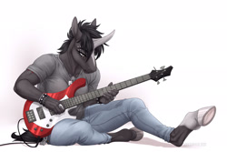 Size: 1920x1282 | Tagged: safe, artist:dementra369, oc, oc only, oc:morgana stein, unicorn, anthro, unguligrade anthro, musical instrument, solo