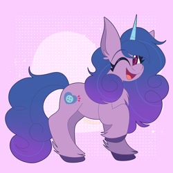 Size: 2000x2000 | Tagged: safe, artist:saveraedae, part of a set, izzy moonbow, pony, unicorn, g5, female, high res, looking at you, mare, one eye closed, open mouth, open smile, raised hoof, smiling, smiling at you, solo, wink, winking at you