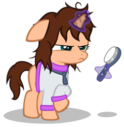 Size: 3120x3180 | Tagged: safe, artist:strategypony, oc, oc only, oc:chloe adore, pony, unicorn, brush, clothes, cute, female, filly, floppy ears, glowing, glowing horn, hairbrush, high res, horn, magic, messy mane, raised hoof, robe, scowl, simple background, telekinesis, transparent background, unamused, unicorn oc, younger