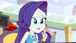 Size: 3410x1920 | Tagged: safe, screencap, rarity, equestria girls, equestria girls specials, g4, my little pony equestria girls: better together, my little pony equestria girls: rollercoaster of friendship, bracelet, cellphone, female, geode of shielding, high res, jewelry, magical geodes, open mouth, phone, rarity peplum dress, smartphone, solo