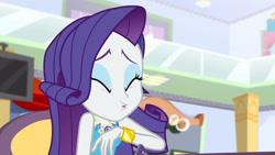 Size: 3410x1920 | Tagged: safe, screencap, rarity, equestria girls, equestria girls specials, g4, my little pony equestria girls: better together, my little pony equestria girls: rollercoaster of friendship, bracelet, cellphone, eyes closed, female, geode of shielding, high res, jewelry, magical geodes, open mouth, phone, rarity peplum dress, smartphone, solo