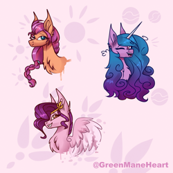 Size: 3000x3000 | Tagged: safe, artist:greenmaneheart, izzy moonbow, pipp petals, sunny starscout, earth pony, pegasus, pony, unicorn, g5, adorapipp, bust, cute, eyebrows, eyebrows visible through hair, female, grin, high res, looking at you, one eye closed, open mouth, open smile, portrait, smiling, smiling at you, spread wings, trio, trio female, wings, wink, winking at you
