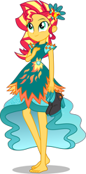 Size: 4750x9650 | Tagged: safe, artist:cencerberon, sunset shimmer, equestria girls, g4, my little pony equestria girls: legend of everfree, absurd resolution, alternate hairstyle, barefoot, clothes, crystal gala dress, dress, feet, female, holding shoes, legend of everfeet, shoes removed, simple background, smiling, solo, transparent background, vector