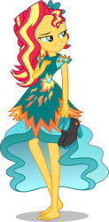 Size: 4750x9650 | Tagged: safe, artist:cencerberon, sunset shimmer, equestria girls, g4, my little pony equestria girls: legend of everfree, absurd resolution, alternate hairstyle, barefoot, clothes, crystal gala dress, dress, feet, female, holding shoes, legend of everfeet, shoes removed, simple background, smiling, solo, transparent background, vector