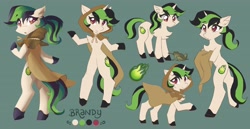 Size: 4096x2119 | Tagged: safe, artist:saxopi, oc, oc only, oc:brandy, frog, pony, unicorn, semi-anthro, arm hooves, bipedal, cloak, clothes, commission, cute, cutie mark, ear fluff, eye clipping through hair, eyebrows, eyebrows visible through hair, eyelashes, fire, fireball, green fire, high res, horn, looking at you, looking back, looking back at you, multicolored mane, multicolored tail, open mouth, raised hoof, red eyes, reference sheet, simple background, smiling, solo, standing on two hooves, surprised, tail, teeth, two toned mane, two toned tail, unicorn oc, wide eyes