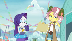 Size: 3410x1920 | Tagged: safe, screencap, rarity, vignette valencia, equestria girls, equestria girls specials, g4, my little pony equestria girls: better together, my little pony equestria girls: rollercoaster of friendship, blushing, bracelet, female, hairpin, high res, jewelry, rarity peplum dress, smiling