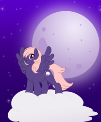 Size: 832x1000 | Tagged: safe, artist:akuoreo, oc, oc only, pegasus, pony, cloud, female, full moon, mare, moon, on a cloud, solo, standing on a cloud
