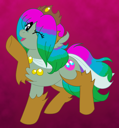 Size: 930x1000 | Tagged: safe, artist:akuoreo, oc, oc only, earth pony, pony, clothes, crown, eye clipping through hair, female, jewelry, mare, multicolored hair, one eye closed, raised hoof, regalia, shoes, solo, wink