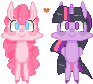 Size: 93x84 | Tagged: safe, artist:waackery, pinkie pie, twilight sparkle, alicorn, earth pony, pony, g4, female, heart, lesbian, mare, pixel art, ship:twinkie, shipping, simple background, smiling, transparent background, twilight sparkle (alicorn)