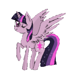 Size: 300x299 | Tagged: safe, artist:waackery, twilight sparkle, alicorn, pony, g4, animated, eyelashes, female, gif, glowing, glowing horn, horn, loop, mare, one eye closed, raised hoof, simple background, smiling, solo, spread wings, standing, transparent background, twilight sparkle (alicorn), wings, wink