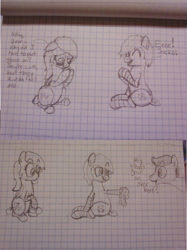Size: 1281x1715 | Tagged: safe, artist:zombietator, oc, oc only, oc:claire, pegasus, pony, bust, clothes, comic, dialogue, female, graph paper, lineart, looking back, male, mare, pegasus oc, smiling, socks, stallion, striped socks, traditional art, wings