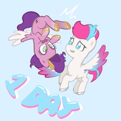 Size: 2048x2048 | Tagged: safe, artist:cookie_xxzz, pipp petals, zipp storm, pegasus, pony, g5, 1, adorapipp, adorazipp, blue background, countdown, cute, female, high res, mare, royal sisters (g5), siblings, simple background, sisters, upside down