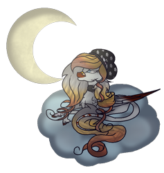 Size: 695x733 | Tagged: safe, artist:aonairfaol, oc, oc only, pegasus, pony, beanie, cloud, crescent moon, female, hat, mare, moon, on a cloud, pegasus oc, simple background, solo, transparent background