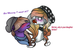 Size: 966x659 | Tagged: safe, artist:aonairfaol, oc, oc only, earth pony, pony, beanie, blushing, bust, clothes, collar, duo, earth pony oc, embarrassed, female, hair over eyes, hat, mare, simple background, transparent background, wide eyes