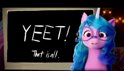 Size: 1280x736 | Tagged: safe, editor:horsesplease, izzy moonbow, pony, g5, my little pony: a new generation, spoiler:my little pony: a new generation, glasses, izzy yeetbow, izzy's presentation, solo, template, yeet
