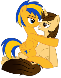 Size: 5794x7403 | Tagged: safe, artist:ejlightning007arts, oc, oc only, oc:ej, oc:flare spark, alicorn, pegasus, pony, g4, alicorn oc, arms on shoulders, bedroom eyes, duo, ejspark, eyebrows, eyelashes, female, female on male, horn, looking at each other, making out, male, mare, mare on stallion, oc x oc, open mouth, pegasus oc, sexy, shipping, simple background, sitting, sitting on person, sitting on pony, smiling, stallion, straight, tail, transparent background, two toned mane, two toned tail, vector, wings