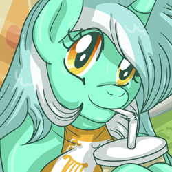Size: 500x500 | Tagged: safe, artist:akuoreo, lyra heartstrings, unicorn, anthro, g4, female, icon, mare, sipping, solo, straw