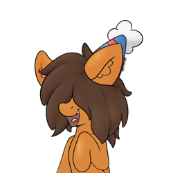 Size: 4000x4000 | Tagged: safe, artist:yelowcrom, oc, oc only, oc:souplish, pony, absurd resolution, brown mane, bust, cute, ear fluff, hair over eyes, hat, male, open mouth, party hat, simple background, solo, stallion, watermark, white background