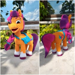 Size: 2880x2880 | Tagged: safe, artist:woodiewool, sunny starscout, earth pony, pony, g5, crochet, german description, high res, irl, photo, plushie