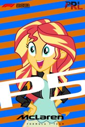 Size: 720x1080 | Tagged: safe, sunset shimmer, equestria girls, g4, excited, f1 2021, happy, logo, mclaren, solo