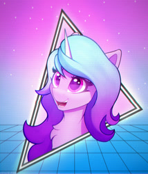 Size: 1755x2048 | Tagged: safe, artist:xeniusfms, izzy moonbow, pony, unicorn, g5, my little pony: a new generation, female, looking up, mare, open mouth, solo, stars, triangle