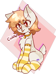 Size: 1095x1435 | Tagged: safe, artist:nyansockz, artist:ube, oc, oc only, oc:peanut, deer, :p, bell, bell collar, chest fluff, clothes, collar, deer oc, one ear down, simple background, socks, solo, striped socks, tongue out, transparent background, white pupils