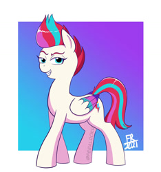 Size: 1242x1326 | Tagged: safe, artist:feralroku, zipp storm, pegasus, pony, g5, my little pony: a new generation, female, folded wings, gradient background, smiling, solo, wings