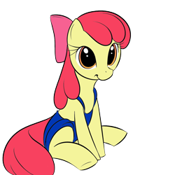 Size: 900x900 | Tagged: safe, artist:j5furry, artist:kloudmutt, apple bloom, earth pony, pony, g4, clothes, colored, female, filly, one-piece swimsuit, overalls, simple background, sitting, solo, swimsuit, transparent background