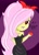 Size: 1776x2489 | Tagged: safe, artist:dashdeviant, fluttershy, monster girl, vampire, equestria girls, g4, apple, black dress, breasts, cleavage, clothes, dress, equestria girls-ified, fangs, flutterbat, food, hair over one eye, solo