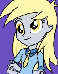 Size: 310x396 | Tagged: source needed, useless source url, safe, artist:derpyanon_, derpy hooves, equestria girls, g4, female, purple background, simple background, smiling, solo, trace