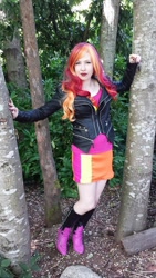 Size: 540x960 | Tagged: safe, artist:littlemissbloo, sunset shimmer, human, equestria girls, g4, clothes, cosplay, costume, irl, irl human, photo, solo, tree