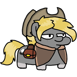 Size: 720x720 | Tagged: safe, artist:fluttershank, oc, oc only, oc:mountain jam, earth pony, pony, bag, cowboy hat, earth pony oc, hat, saddle bag, simple background, smiling, solo, squatpony, transparent background