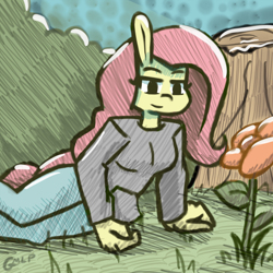 Size: 1000x1000 | Tagged: safe, artist:genericmlp, fluttershy, anthro, g4, clothes, pants, shirt, solo