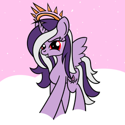 Size: 2000x2000 | Tagged: safe, alternate version, artist:dafiltafish, oc, oc only, oc:hedone, alicorn, pony, alicorn oc, crown, curved horn, high res, horn, jewelry, red eyes, regalia, smiling, solo, spread wings, standing, tail, two toned mane, two toned tail, wings