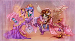 Size: 1280x703 | Tagged: safe, artist:cigarscigarettes, oc, oc only, oc:double mind, oc:power plant, alicorn, pegasus, pony, alicorn oc, conjoined, conjoined twins, horn, multiple heads, two heads, wings