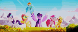 Size: 1920x804 | Tagged: safe, screencap, applejack, fluttershy, pinkie pie, rainbow dash, rarity, sprout cloverleaf, twilight sparkle, alicorn, earth pony, pegasus, pony, unicorn, g5, my little pony: a new generation, spoiler:my little pony: a new generation, animated, bad end, blast, evil, evil rarity, eye twitch, faic, female, fry brains, magic, magic beam, magic blast, mane six, mare, pony history, possessed, prologue, pure unfiltered evil, rarisnap, red eyes, red pupils, sharp teeth, sound, sproutity, start of ponies, teeth, twilight sparkle (alicorn), webm