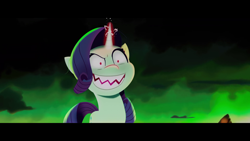 Size: 1920x1080 | Tagged: safe, screencap, rarity, pony, unicorn, g5, my little pony: a new generation, spoiler:my little pony: a new generation, evil, evil grin, evil rarity, female, grin, possessed, prologue, smiling, solo, sproutity, stray strand