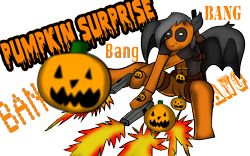 Size: 1440x900 | Tagged: safe, artist:tranzmuteproductions, oc, bat pony, anthro, unguligrade anthro, bat pony oc, clothes, cosplay, costume, deadpool, gun, halloween, holiday, jack-o-lantern, male, mask, pumpkin, simple background, solo, transparent background, weapon