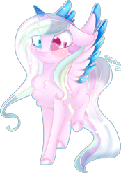 Size: 1159x1662 | Tagged: safe, artist:fantisai, oc, oc only, alicorn, pony, alicorn oc, chest fluff, colored hooves, colored wings, eye clipping through hair, female, heterochromia, horn, mare, simple background, solo, transparent background, two toned wings, wings