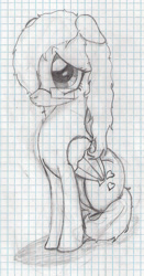 Size: 809x1543 | Tagged: safe, artist:zombietator, oc, oc only, oc:claire, pegasus, pony, eyelashes, female, glasses, graph paper, hair over one eye, lineart, mare, pegasus oc, sad, solo, traditional art