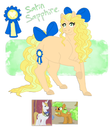 Size: 784x889 | Tagged: safe, artist:dr4m4-qu33n, apple brown betty, prince blueblood, oc, oc only, oc:satin sapphire, earth pony, pony, unicorn, g4, apple family member, bow, colored hooves, crack ship offspring, female, hair bow, horn, male, mare, offspring, parent:apple brown betty, parent:prince blueblood, parents:bluebetty, raised hoof, screencap reference, simple background, stallion, transparent background, unicorn oc