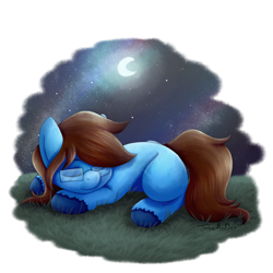 Size: 3500x3500 | Tagged: safe, artist:jane-ander, oc, oc only, oc:daudaen, earth pony, pony, blank flank, brown mane, earth pony oc, eyes closed, glasses, high res, lying down, male, prone, sleeping, solo, stallion, starry night, transparent background, unshorn fetlocks