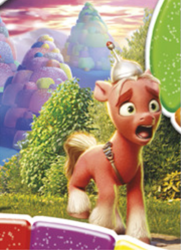 Size: 479x662 | Tagged: safe, screencap, sprout cloverleaf, earth pony, pony, g5, anti-mind reading cap, candy land, cropped, horrified, male, open mouth, solo