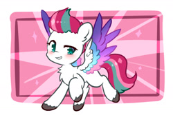 Size: 1882x1259 | Tagged: safe, artist:yilo, zipp storm, pegasus, pony, g5, adorazipp, blushing, chest fluff, cute, female, mare, smiling, solo, spread wings, tail, unshorn fetlocks, wings