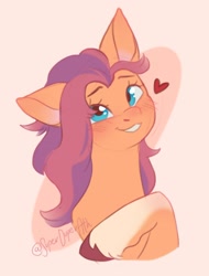 Size: 1036x1360 | Tagged: safe, artist:superduperath, sunny starscout, earth pony, pony, g5, blushing, cute, female, heart, loose hair, mare, smiling, solo, sunnybetes
