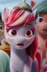 Size: 510x777 | Tagged: safe, screencap, sugar moonlight, earth pony, pony, g5, my little pony: a new generation, spoiler:my little pony: a new generation, 3d, anti-mind reading cap, glitter, open mouth