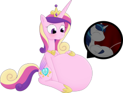 Size: 2652x1995 | Tagged: safe, alternate version, artist:girlsvoreboys, princess cadance, shining armor, alicorn, pony, unicorn, g4, belly, big belly, cadance pregnant with shining armor, cadancepred, commission, commissioner:reversalmushroom, fetish, good clean married vore, internal, male, male pregnancy, married couples doing married things, pregarmor, pregception, pregdance, pregnant, romance, romantic, simple background, transparent background, unbirthing, vore, willing vore