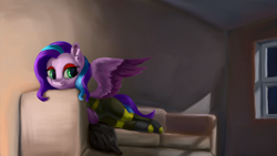 Size: 4000x2250 | Tagged: safe, artist:flusanix, oc, oc only, oc:kerren silvermoon, pegasus, pony, couch, female, solo